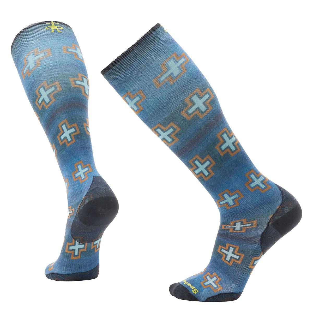Smartwool Ski Zero Cushion Paths Crossed Print OTC Sock in Deep Navy